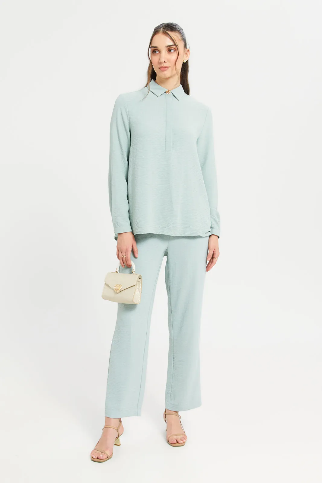 Women Mint Button Embellished Shirt