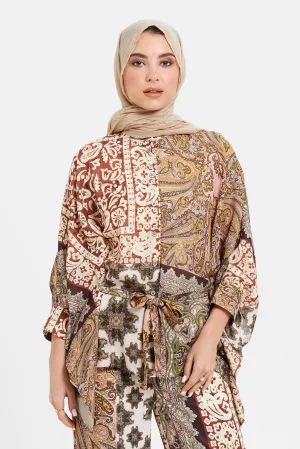 Women Multicolour Front Tie Printed Kaftan Blouse