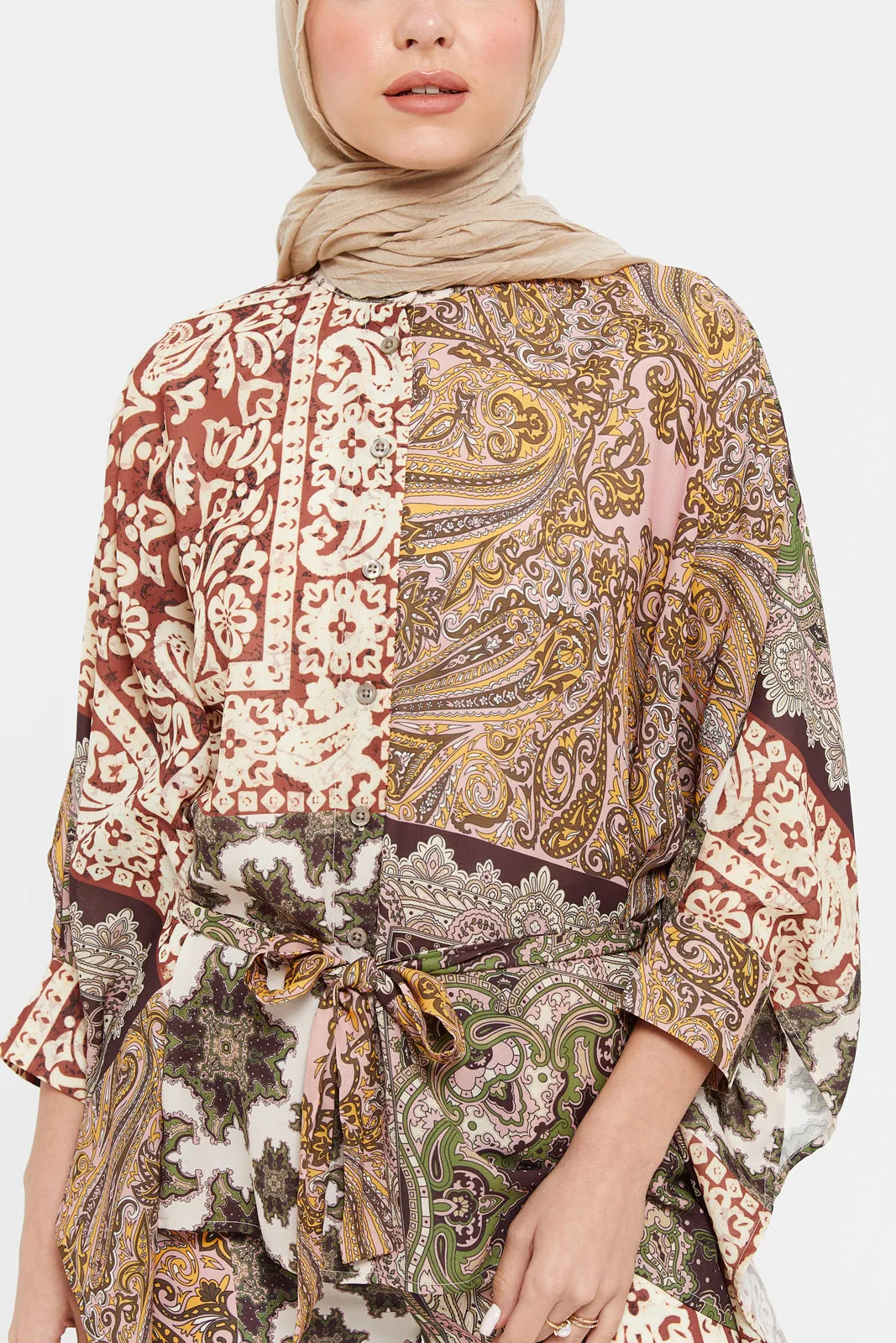 Women Multicolour Front Tie Printed Kaftan Blouse
