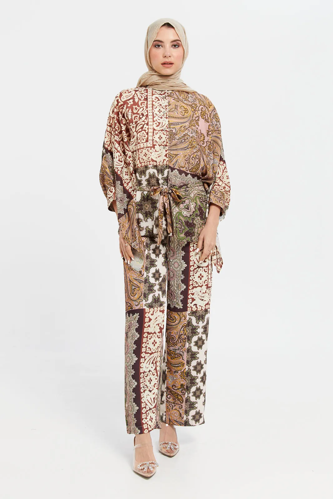 Women Multicolour Front Tie Printed Kaftan Blouse
