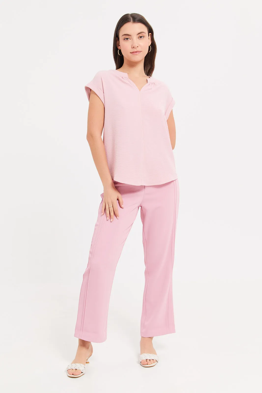 Women Pink Crinkled Blouse