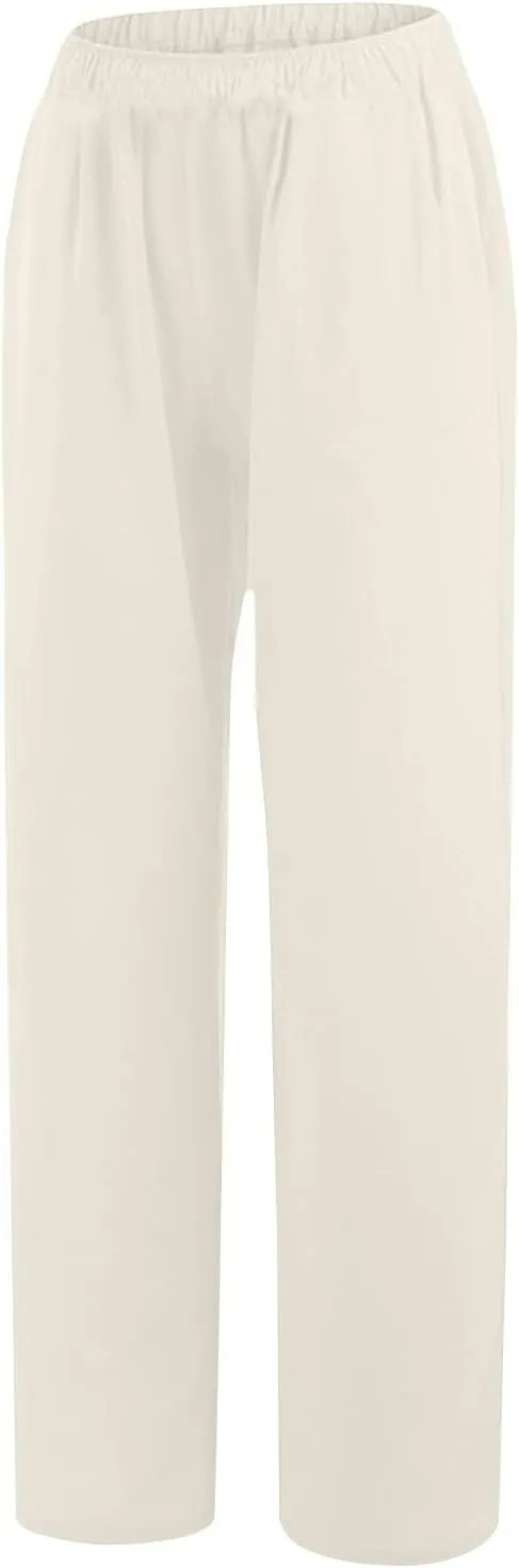 Womens Cotton Linen Wide Leg Palazzo Pants Loose Casual High Waisted Slacks Lightweight Summer Trousers with Pockets