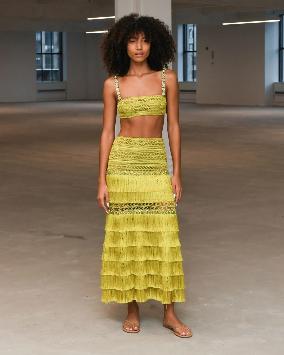 Woven Fringe Midi Skirt