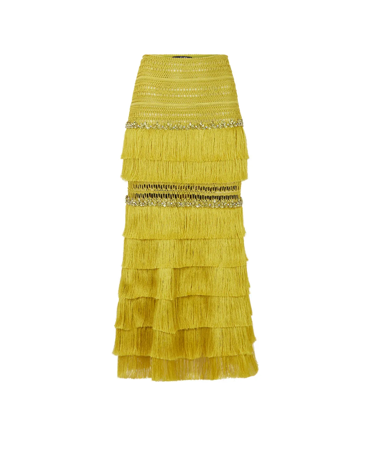 Woven Fringe Midi Skirt
