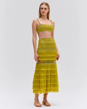 Woven Fringe Midi Skirt
