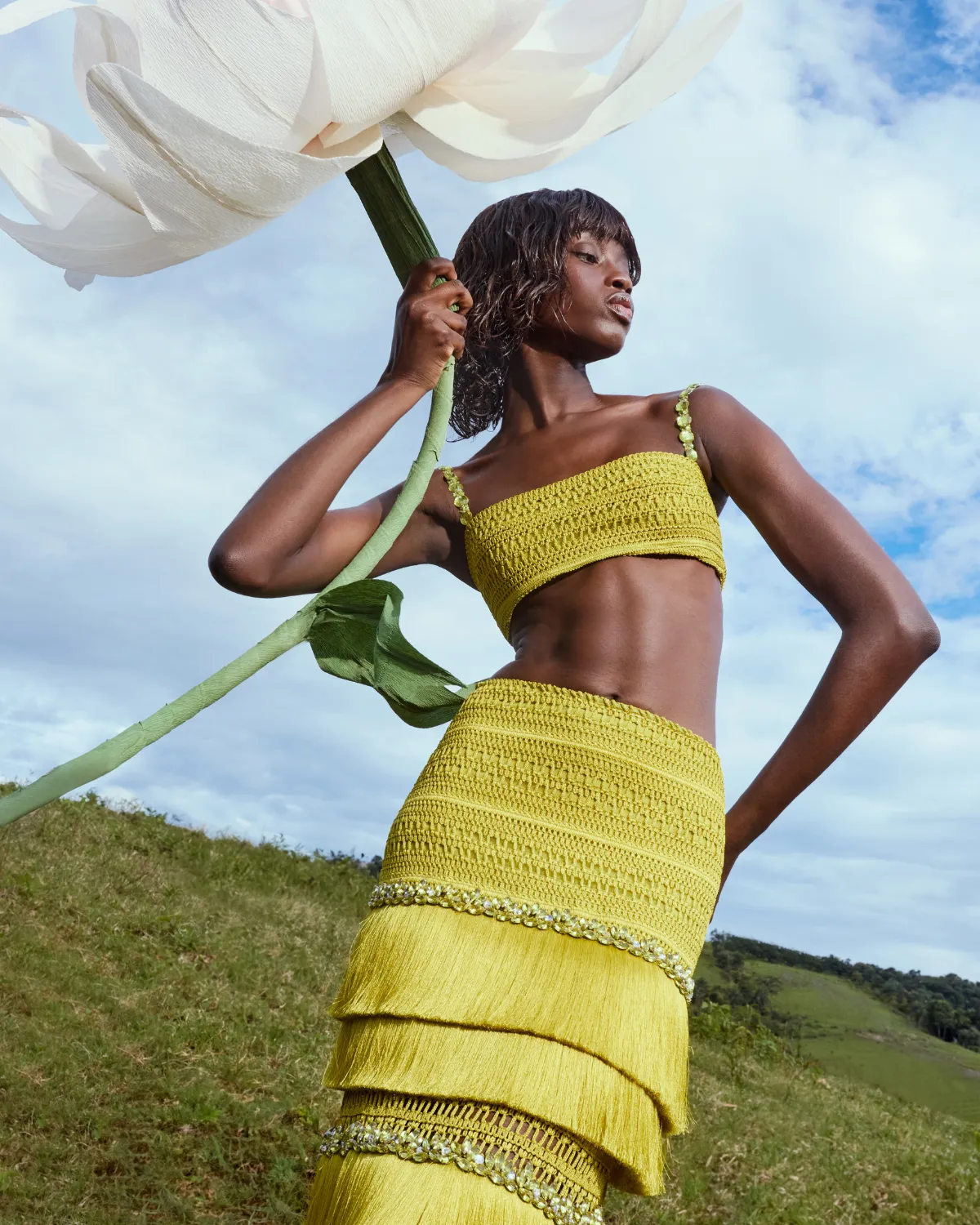 Woven Fringe Midi Skirt